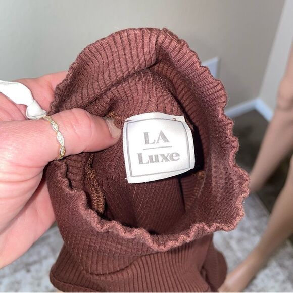 LA LUX dark brown ribbed keyhole chest body suit crotch snap long sleeve SZ SM - Picture 5 of 9